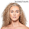 Kit de maquillage pour sourcils Kholine Beauté, avant et après utilisation sur visage féminin, couleur taupe/blond. 